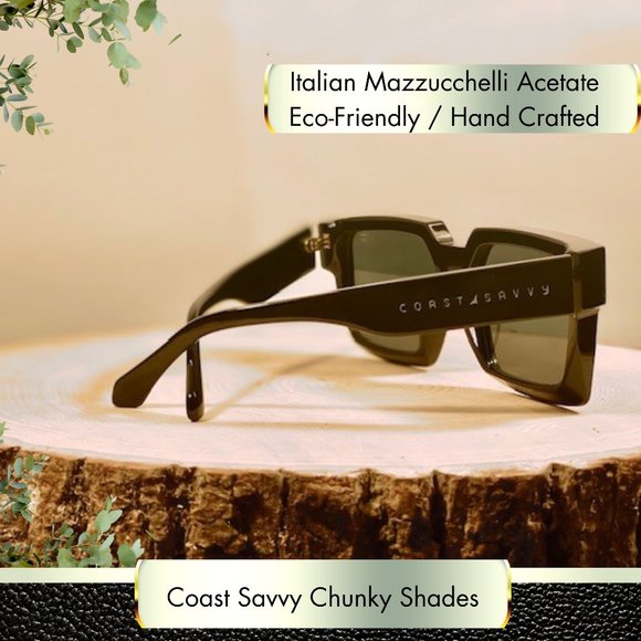 Black Sunglasses - Coast Savvy, LLC ® - Mazzucchelli Acetate Shades Rectangular Acetate Sunglasses - Black – Cernucci US main image 4